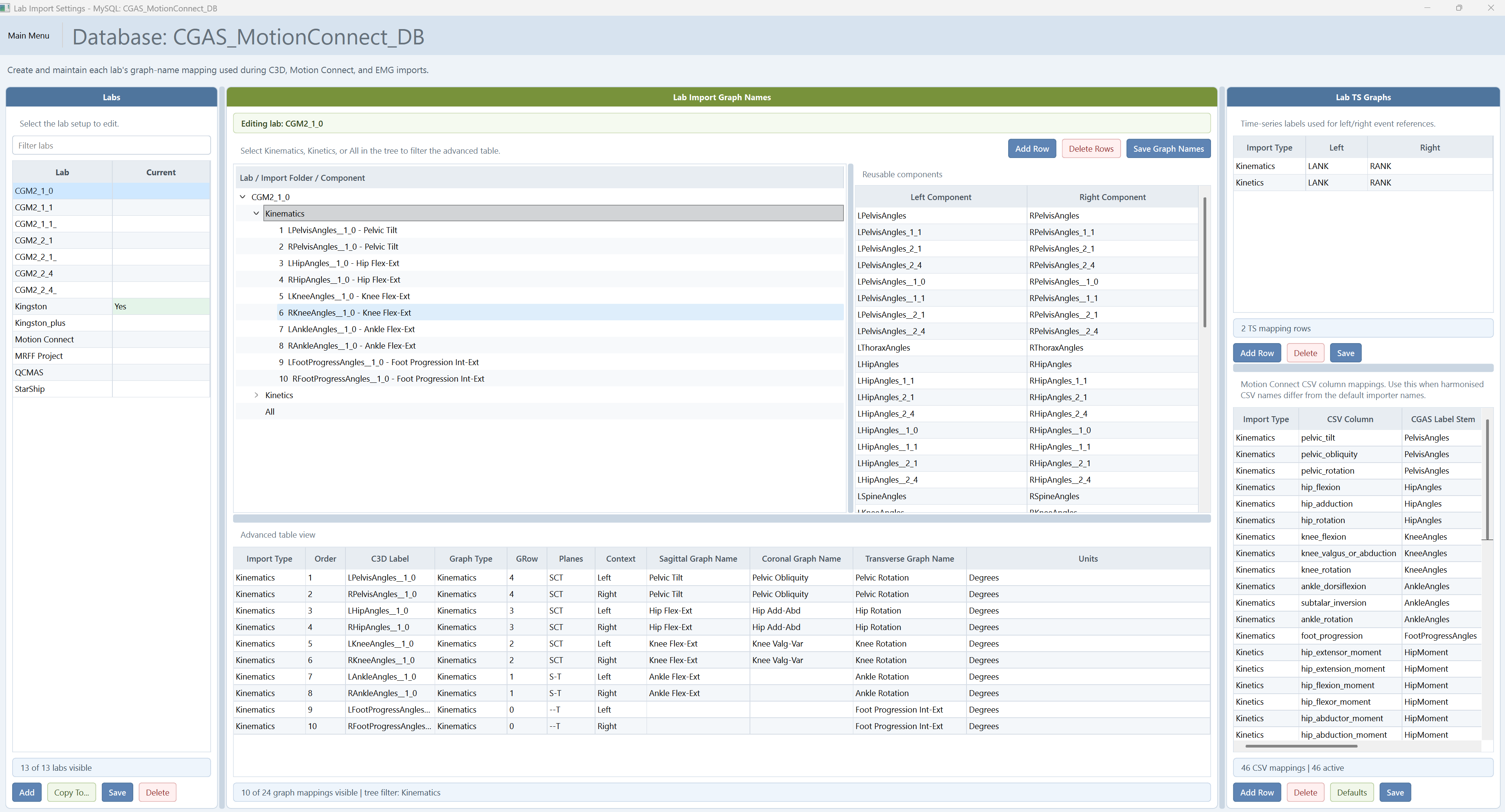 CGAS Qt Manager Lab Import Settings screen